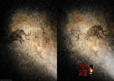 BURN. Energy Drink. Fire Up Since The Stone Age (2014). Concept